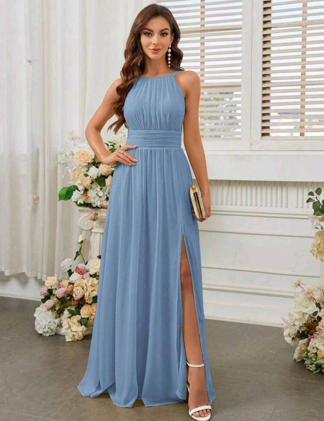 Vestido dusty blue corte A