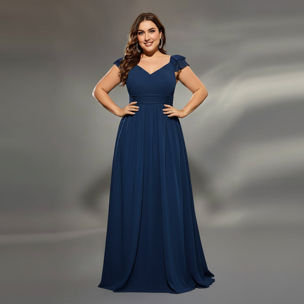 Vestido azul marino corte A con espalda en V