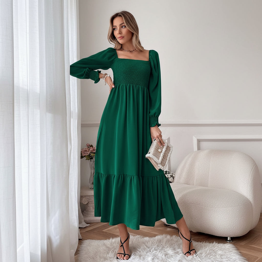 Vestido verde esmeralda manga larga