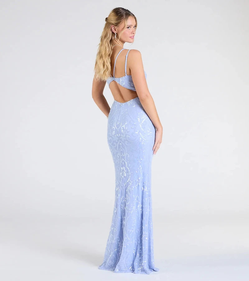 Vestido Andrea light blue espalda abierta lentejuelas