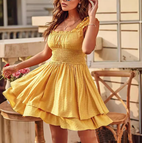 Vestido mostaza casual corto