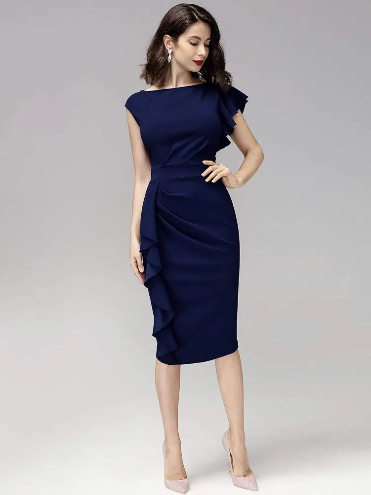 Vestido azul marino formal midi