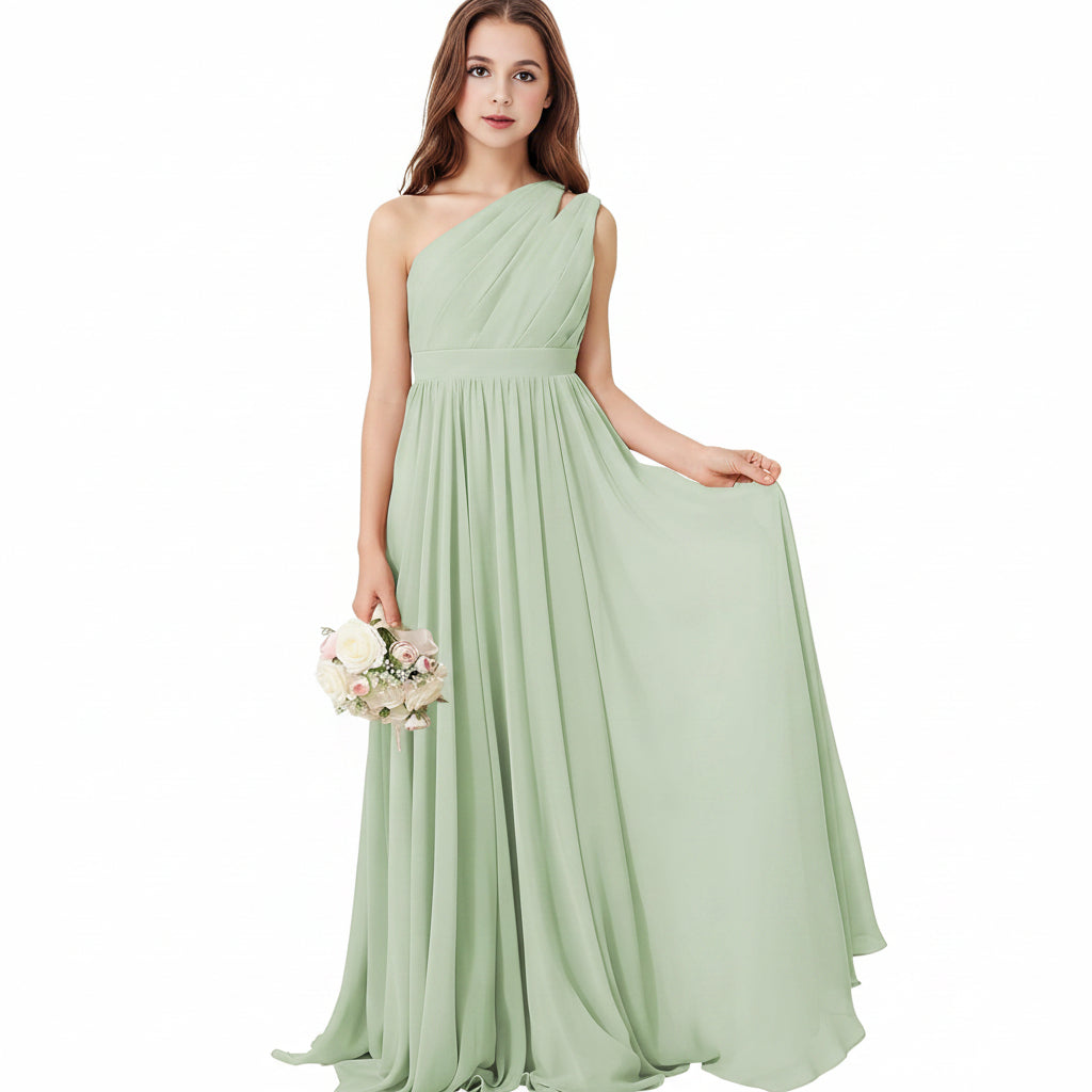 Vestido Niña verde sage de una manga corte A