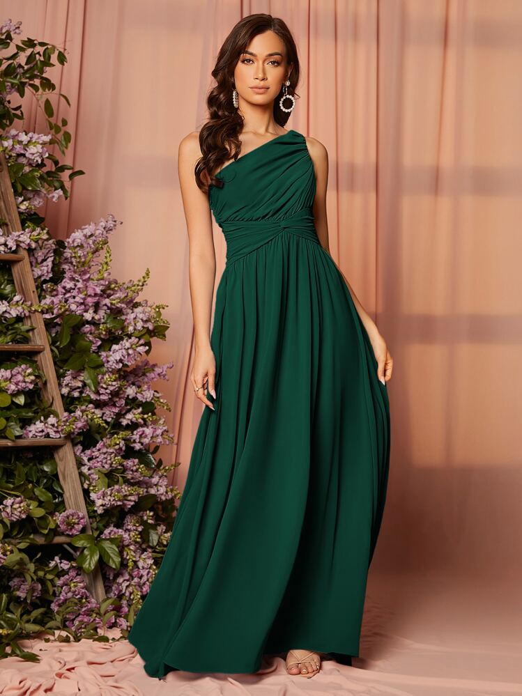 Vestido verde oscuro de una manga corte A