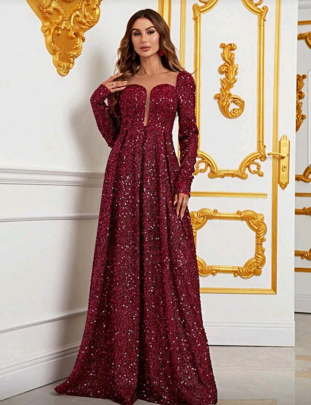 Vestido manga larga con escote corazón