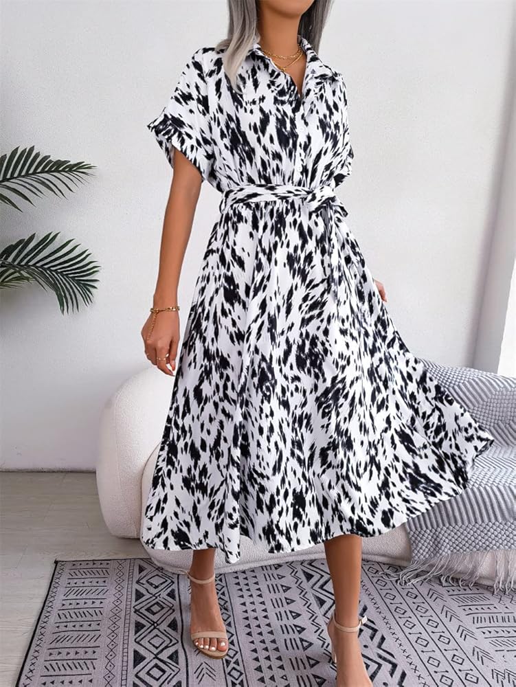 Vestido casual blanco y negro manga corta