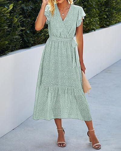 Vestido casual verde sage print blanco corte A