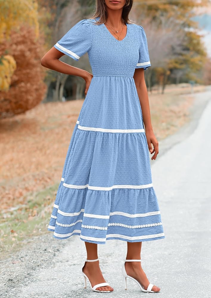 Vestido casual dusty blue manga corta