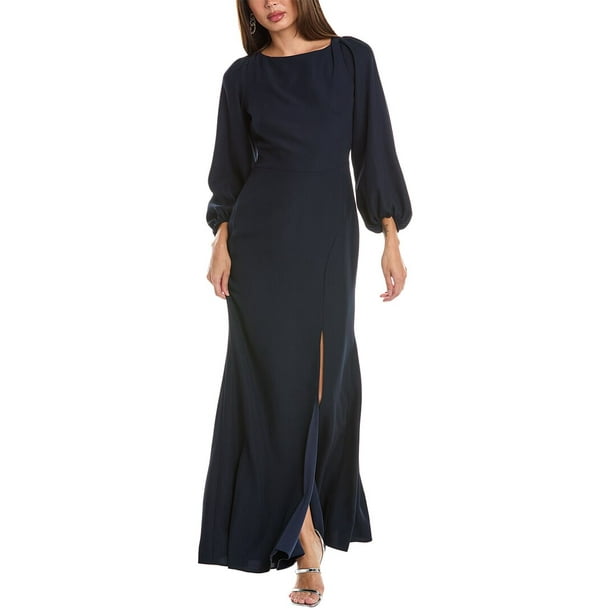 Vestido azul oscuro manga larga espalda abierta