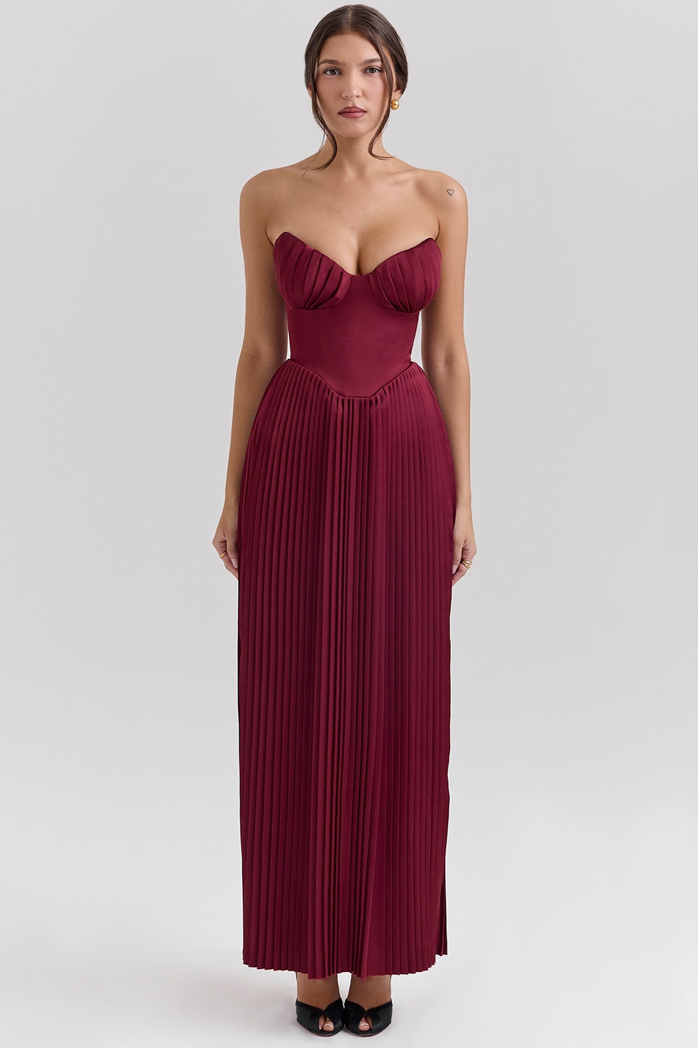 Vestido burgundy straple plisado