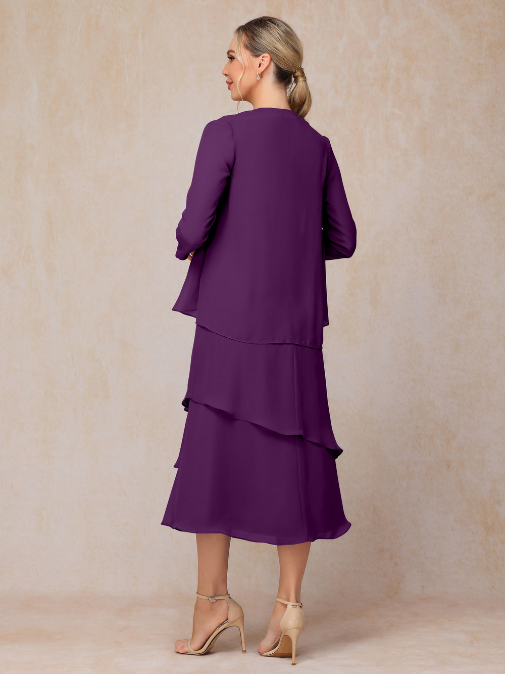 Vestido morado oscuro largo 2 piezas