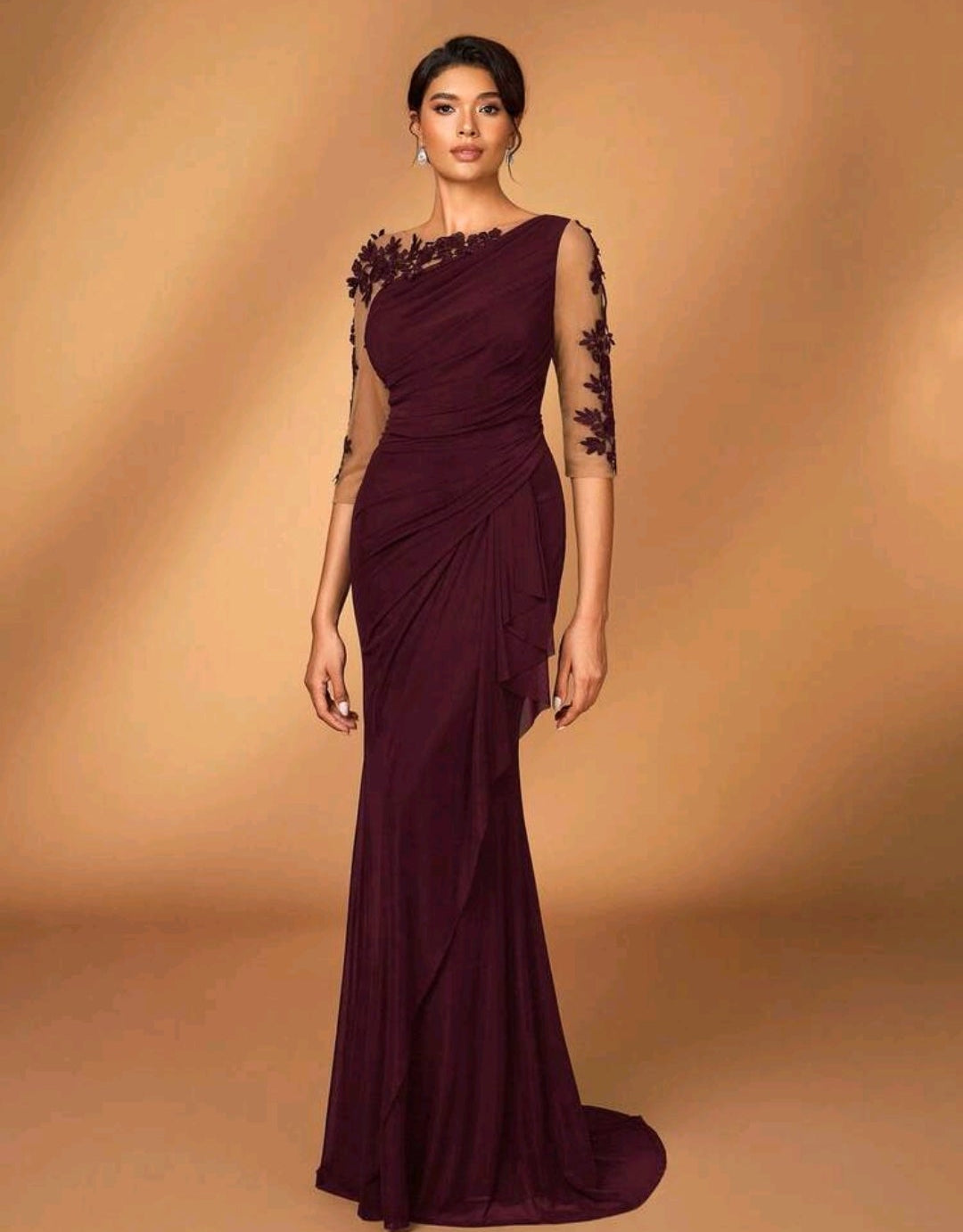 Vestido vino manga 3/4 stretch