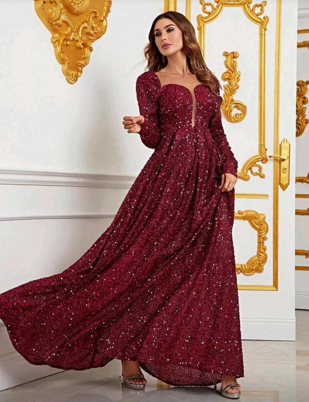 Vestido manga larga con escote corazón