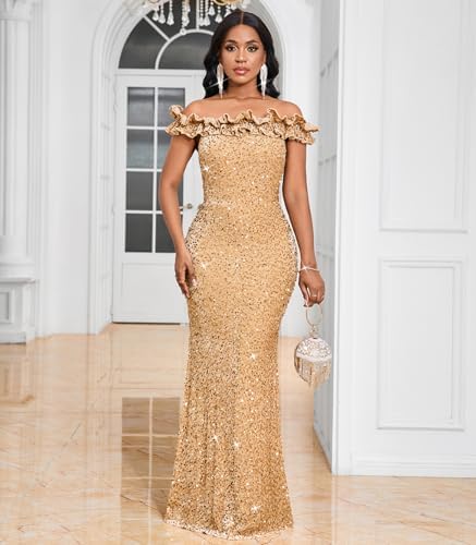 Vestido lentejuelas manga caída corte sirena