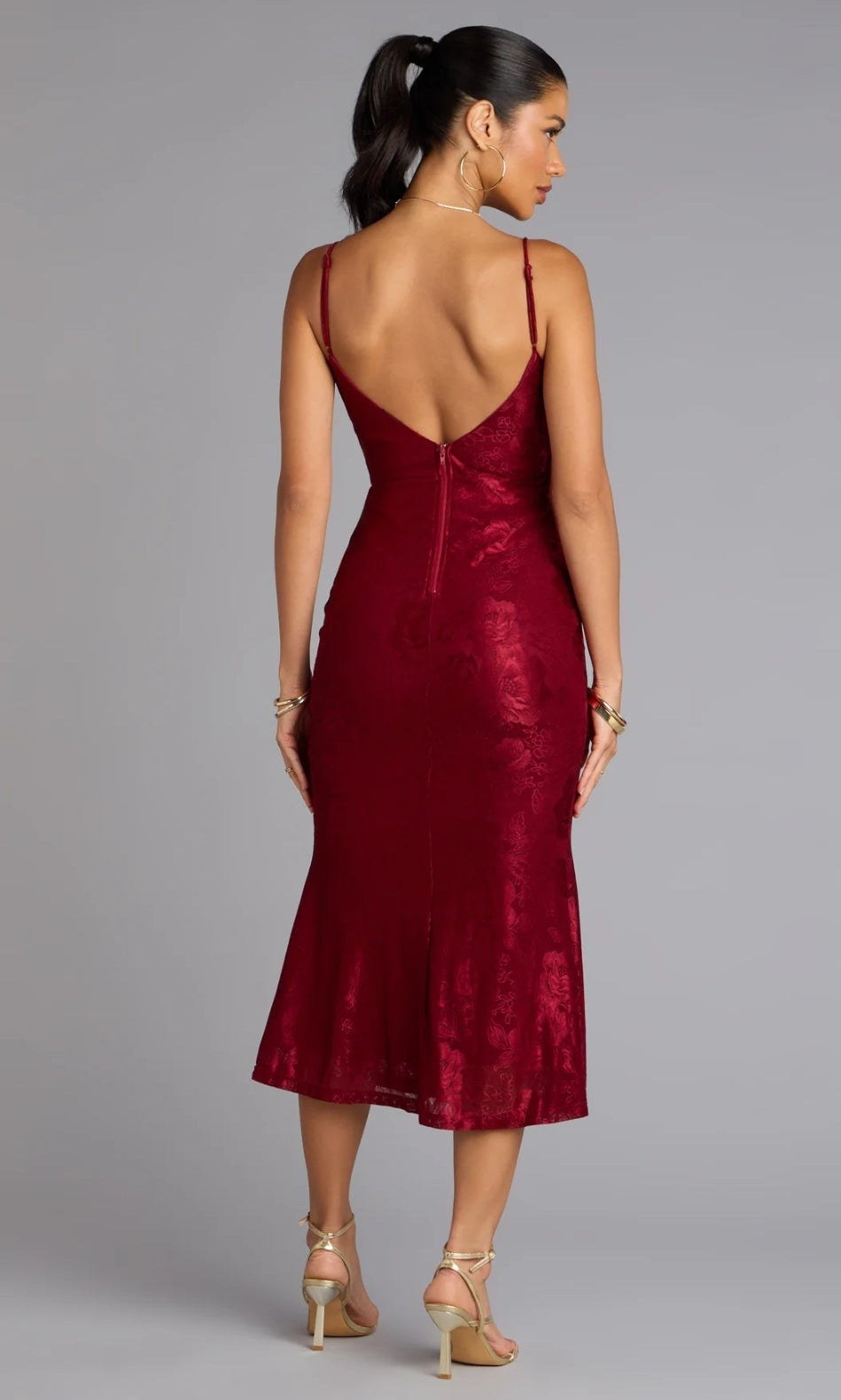 Vestido vino midi encaje stretch