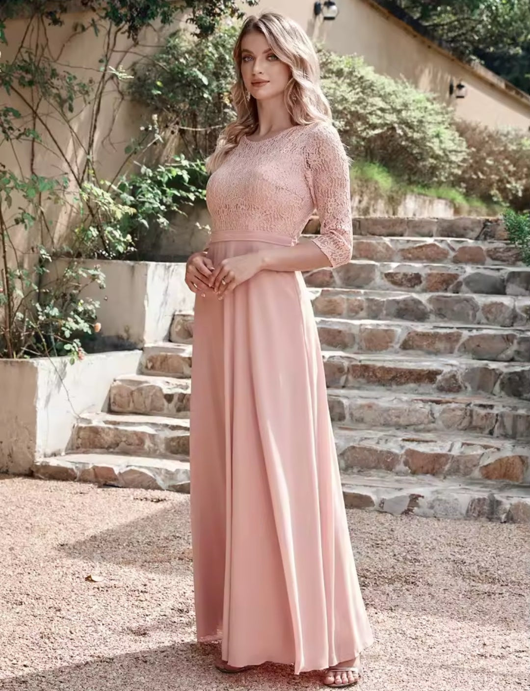 Vestido manga 3/4 formal largo