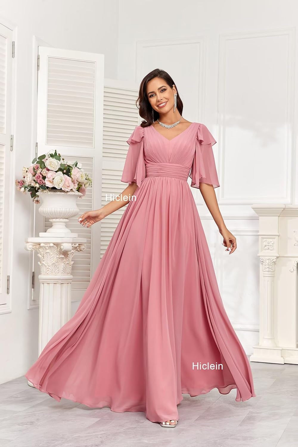 Vestido palo rosa corte A espalda ajustable