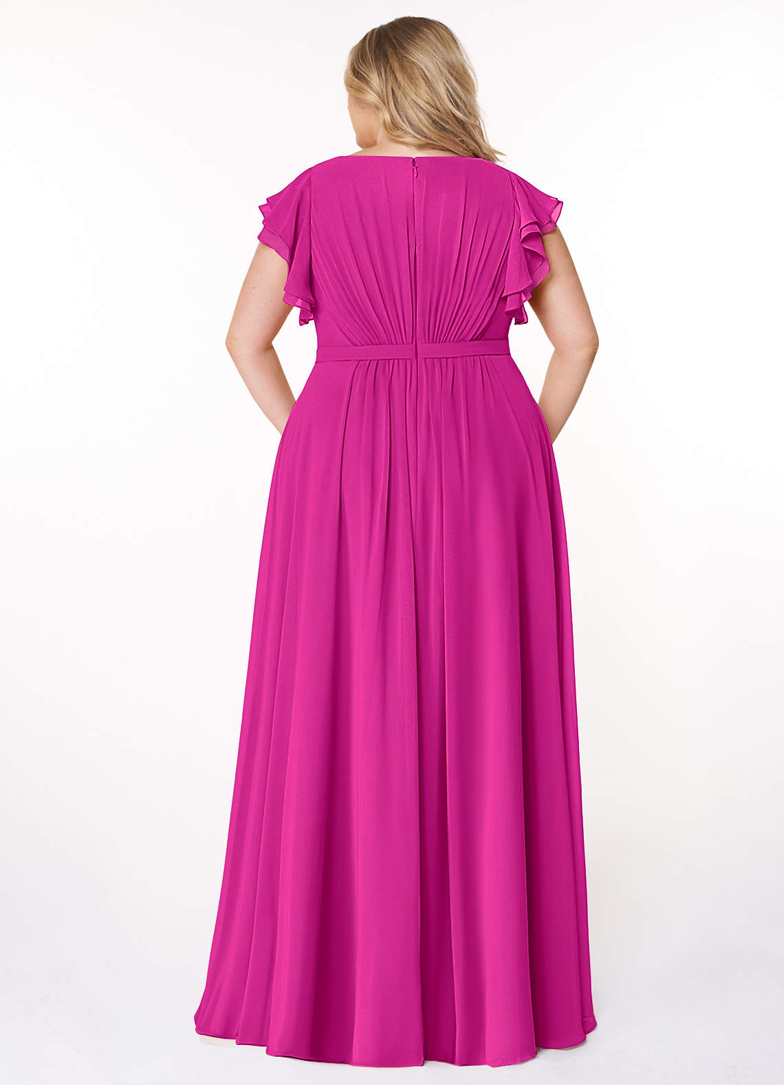 Vestido fucsia corte A manga corta