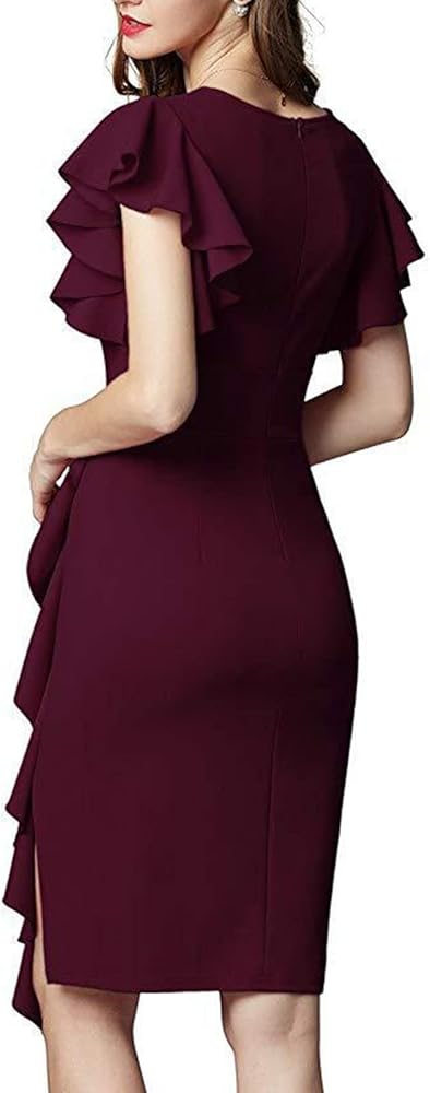 Vestido vino con escote en V formal midi