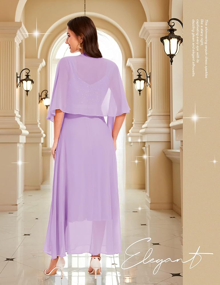 Vestido lila encaje y lentejuelas falda chiffon