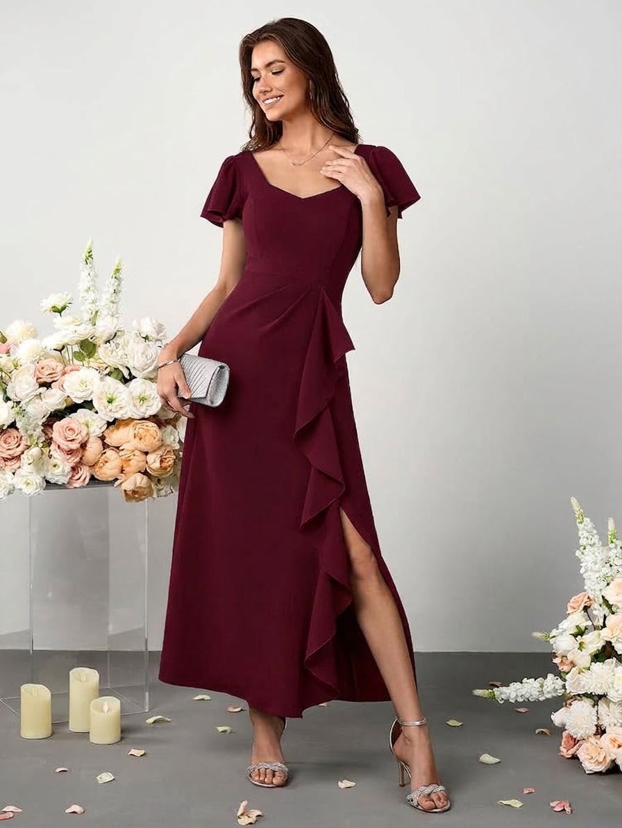 Vestido burgundy formal con peplum