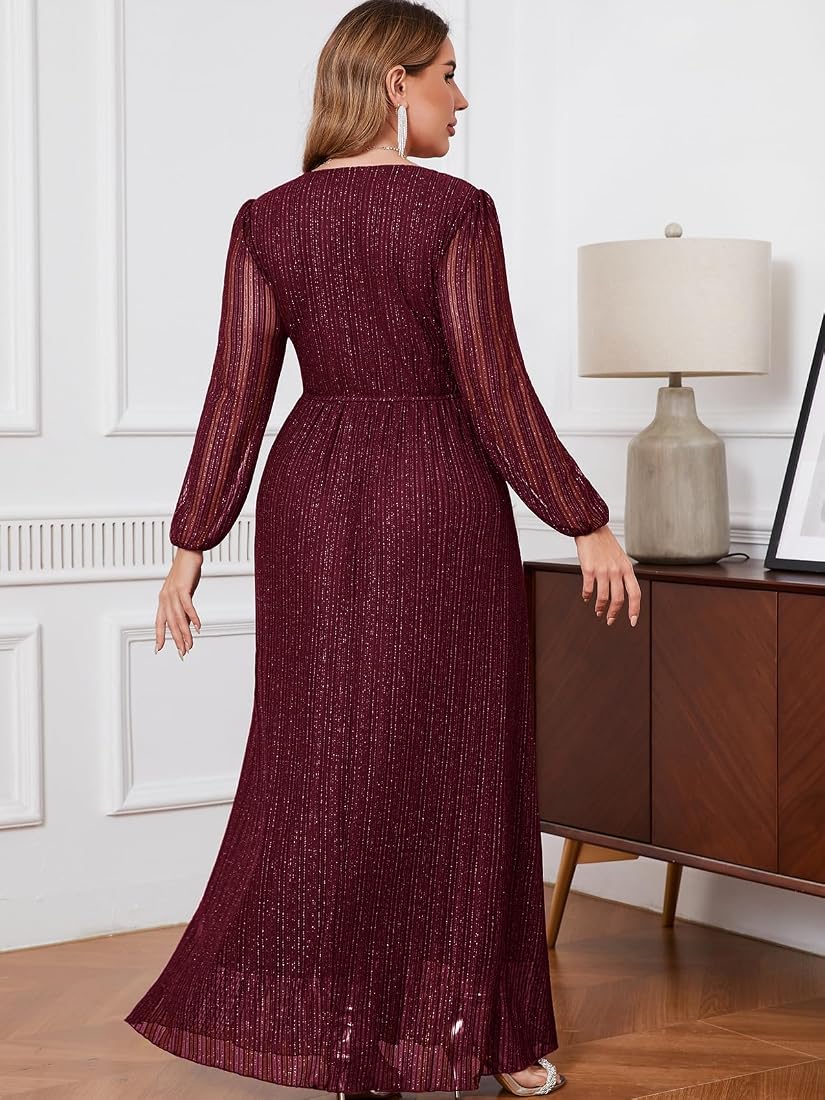 Vestido vino manga larga brillante