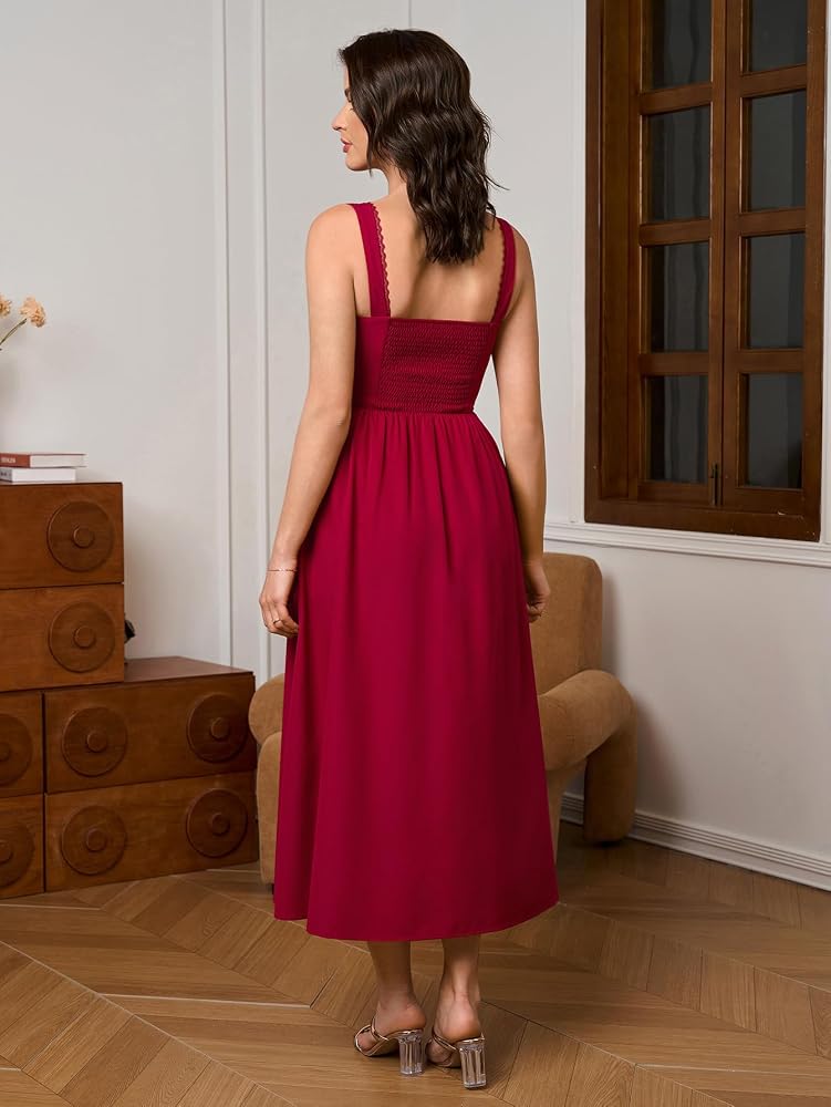 Vestido rojo vino casual midi