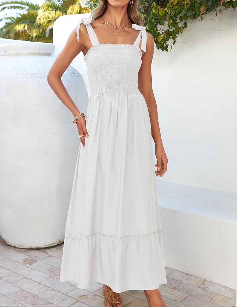 Vestido casual blanco tirante ajustable largo
