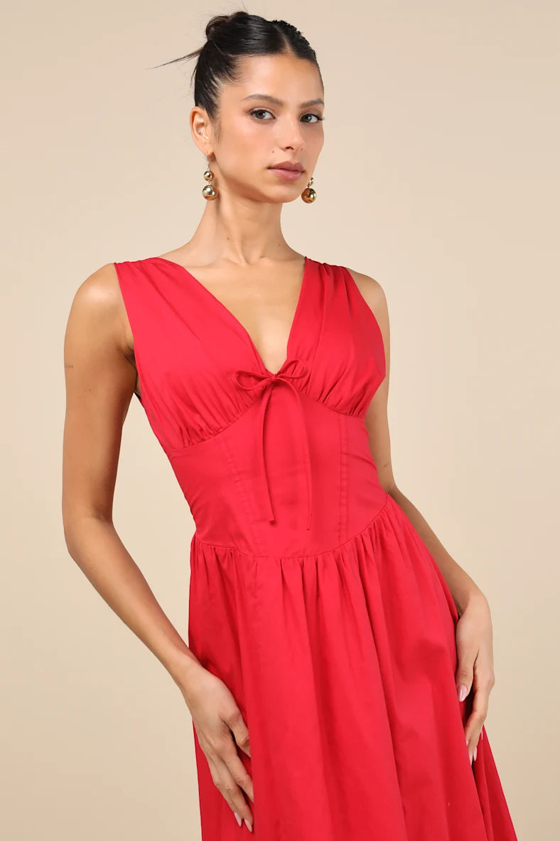 Vestido rojo con escote en V