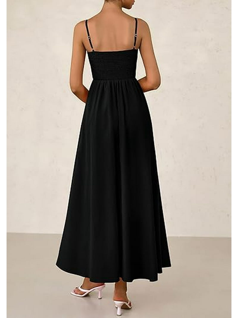 Vestido negro tirantes delgados y bolsas invisibles