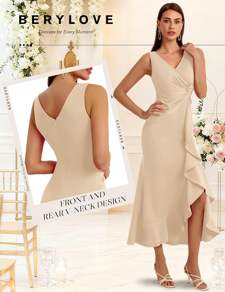 Vestido beige tirante grueso peplum con abertura lateral