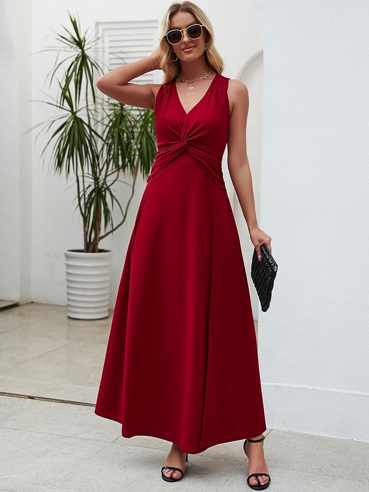 Vestido rojo con escote en V y 2 aberturas corte A