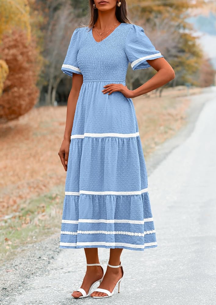 Vestido casual dusty blue manga corta