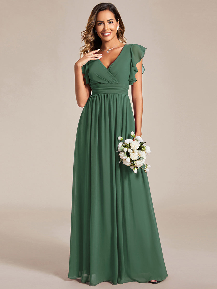 Vestido verde eucalipto espalda semi abierta corte A