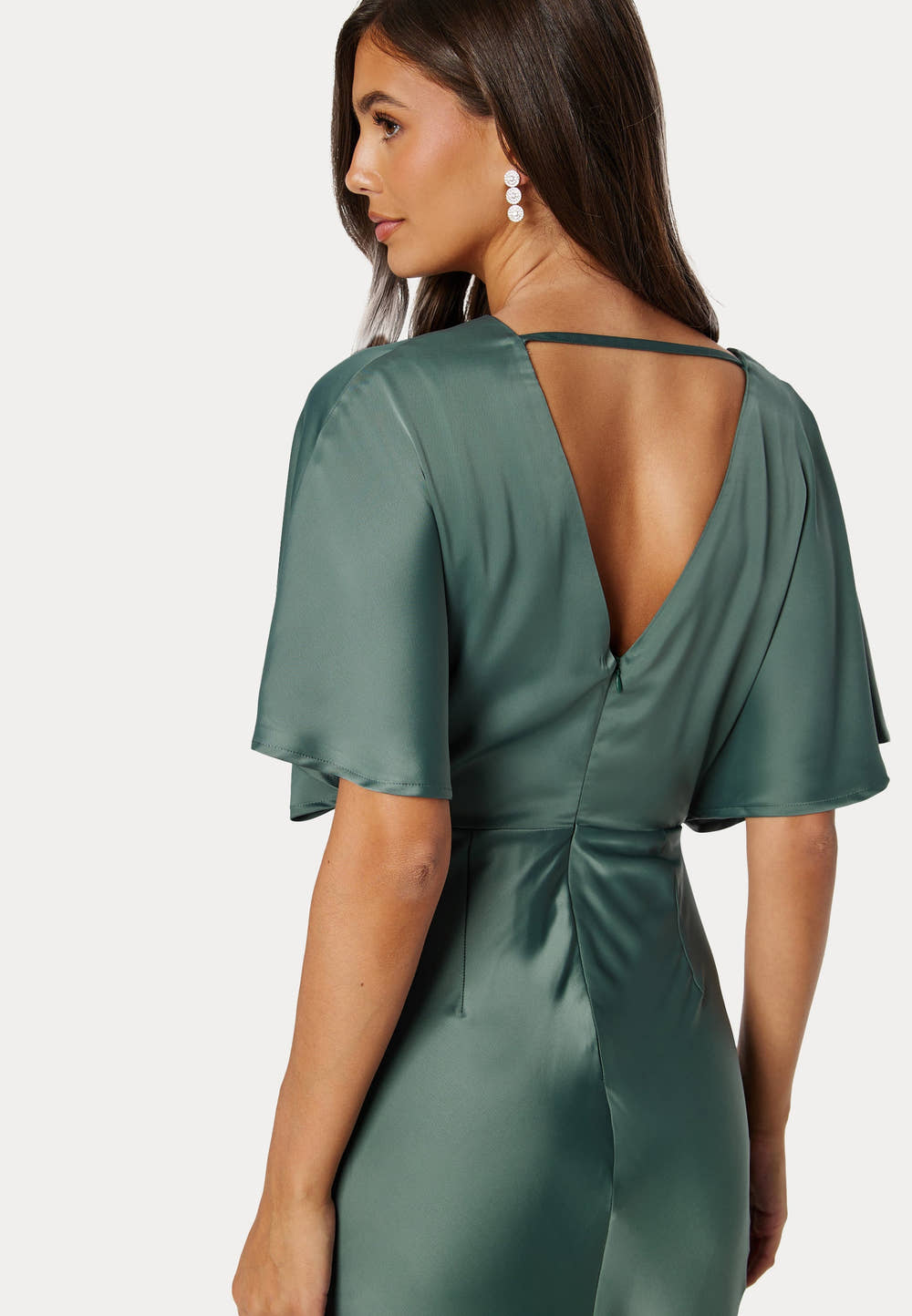 Vestido verde jade oscuro satinado