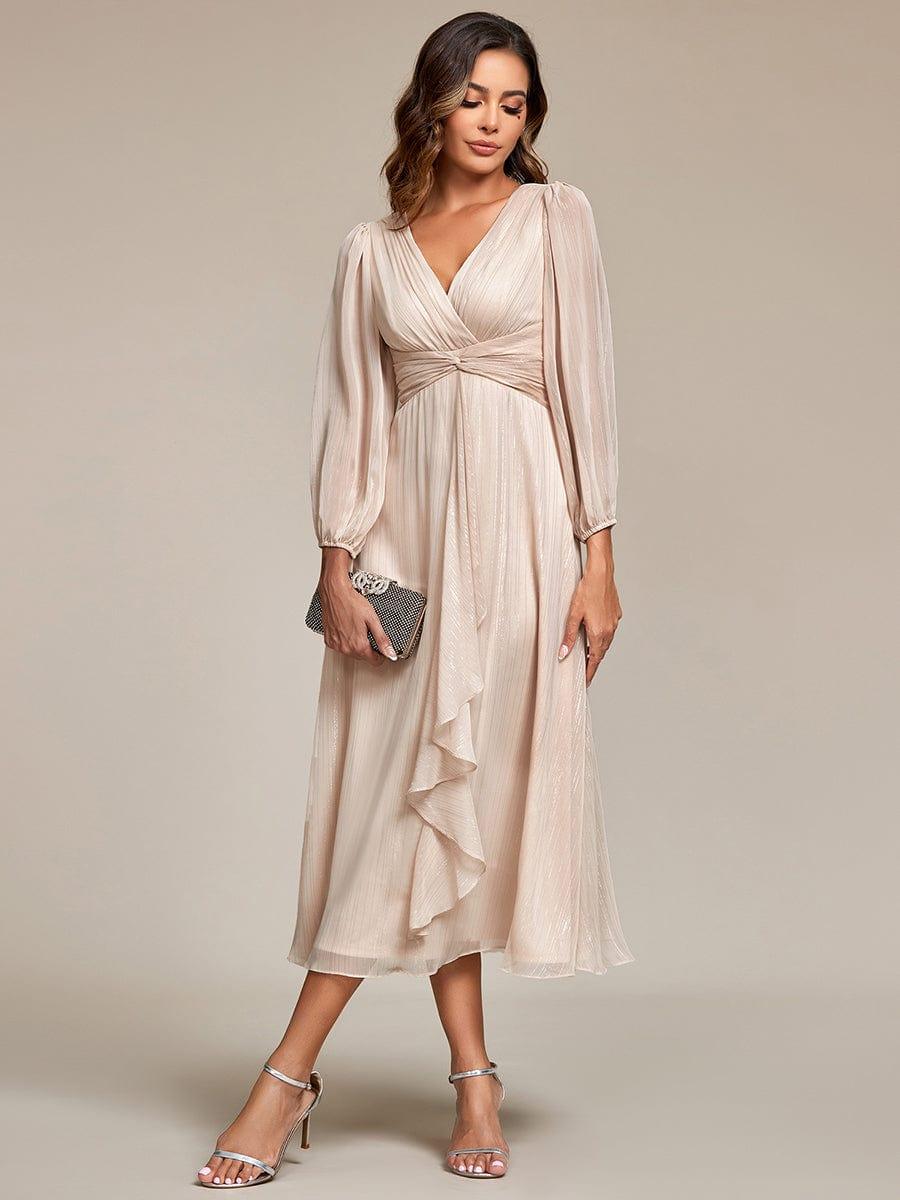 Vestido champagne con brillo manga larga