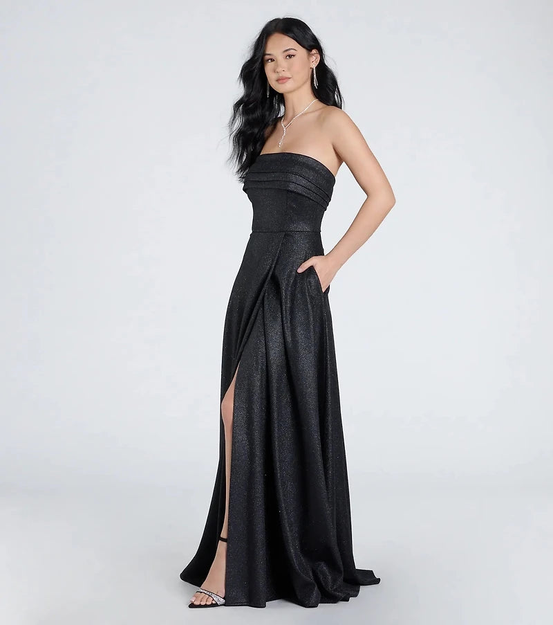 Vestido Peyton Strape negro brillante corte A