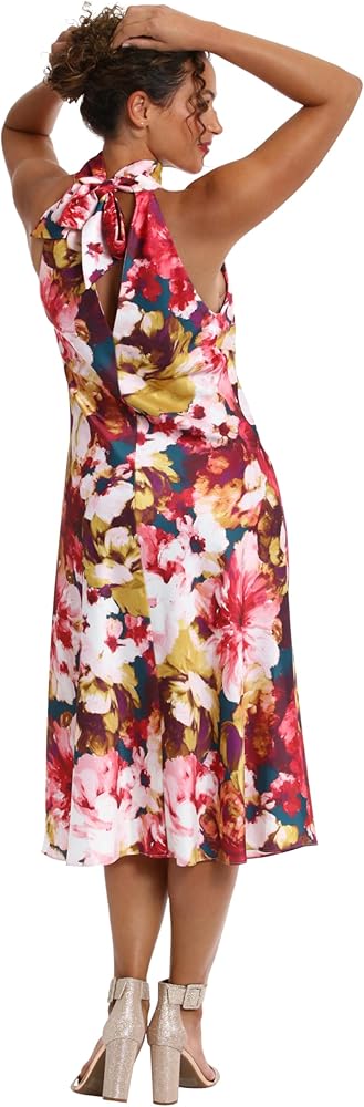 Vestido formal con estampado floral cuello alto
