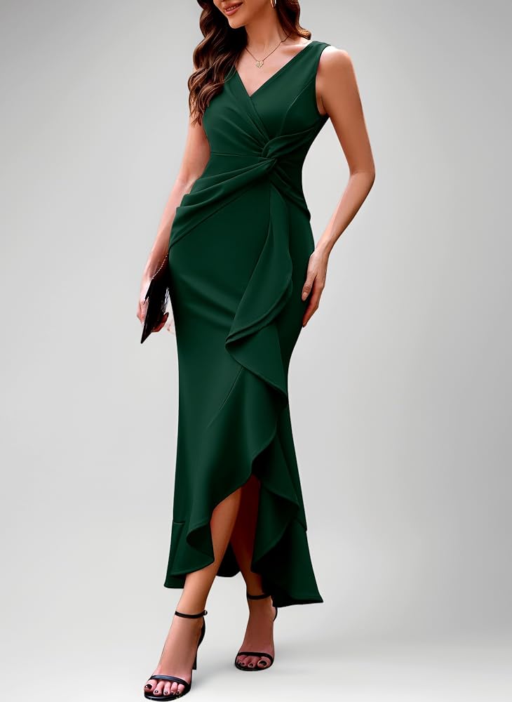 Vestido verde esmeralda tirante grueso peplum formal