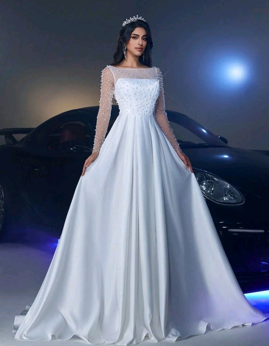 Vestido de Novia Princesa con Pedrería de Perlas y Espalda Corsé