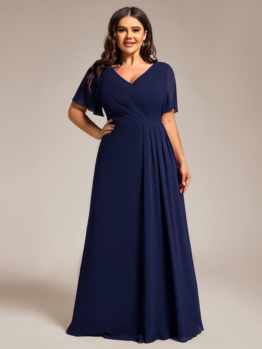 Vestido azul marino manga corta corte A