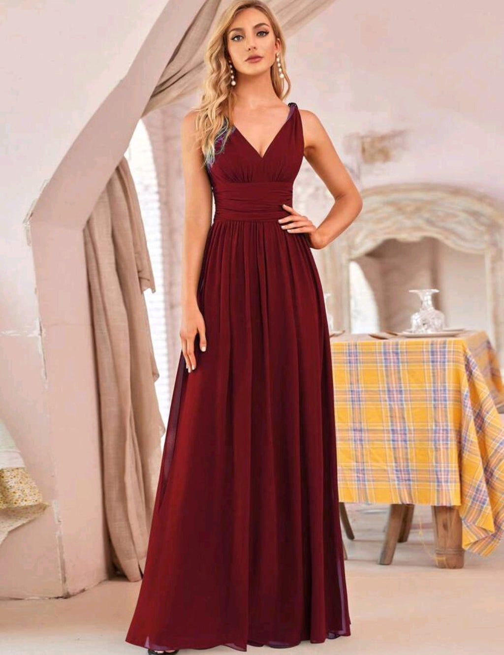 Vestido burgundy tirante delgado corte A