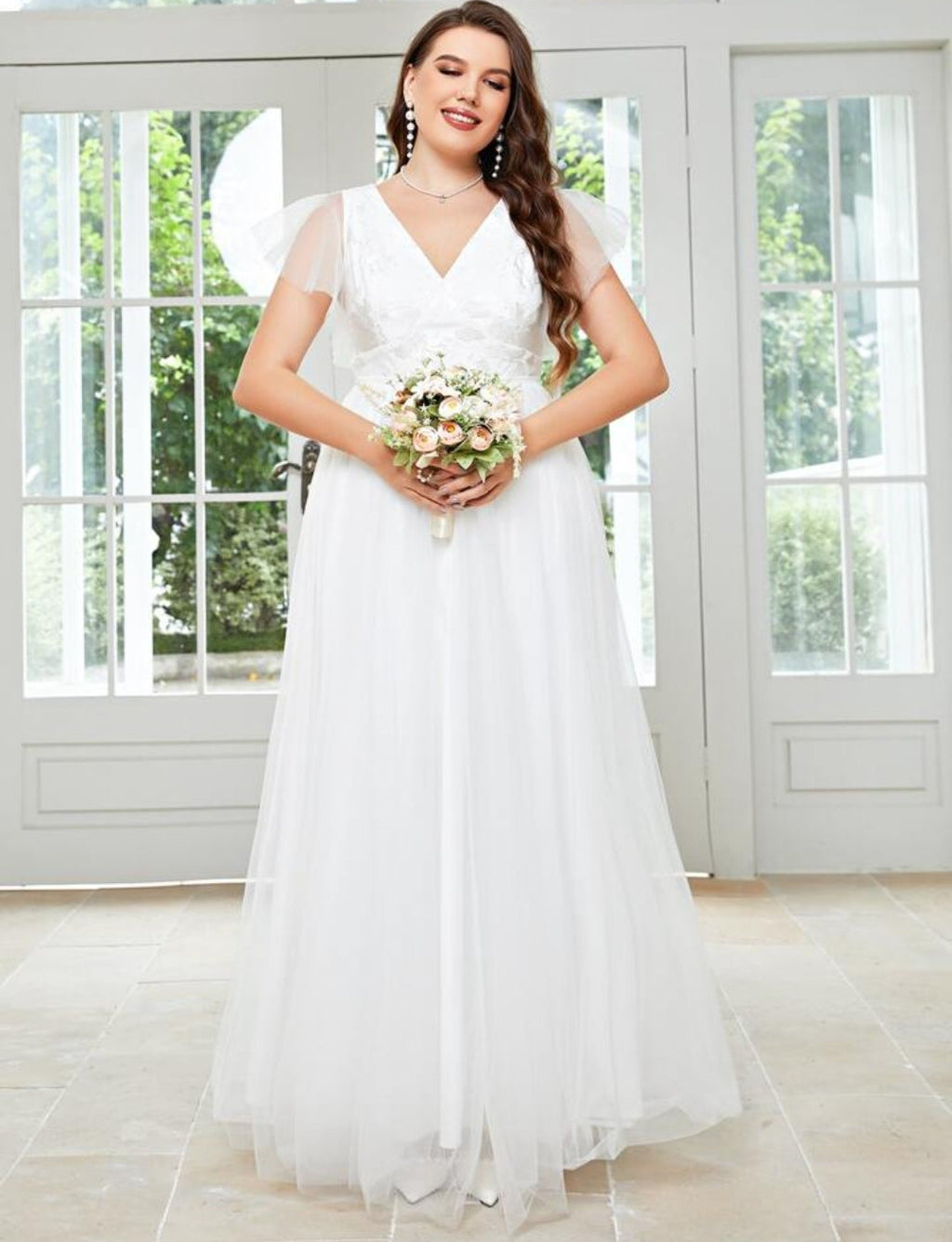 Vestido de Novia Romántico con Mangas de Tul y Encaje