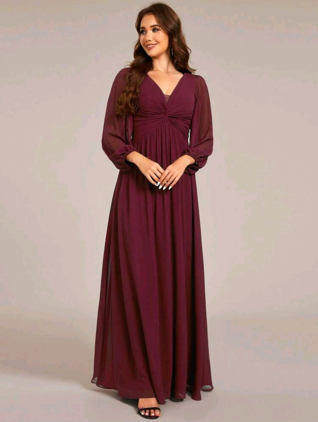 Vestido vino manga larga corte A