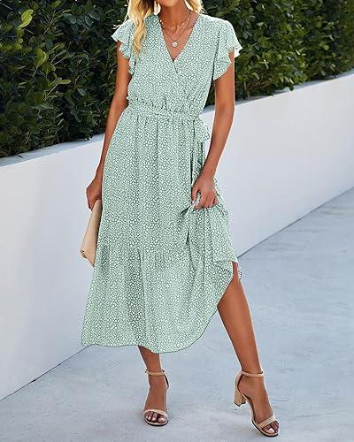 Vestido casual verde sage print blanco corte A
