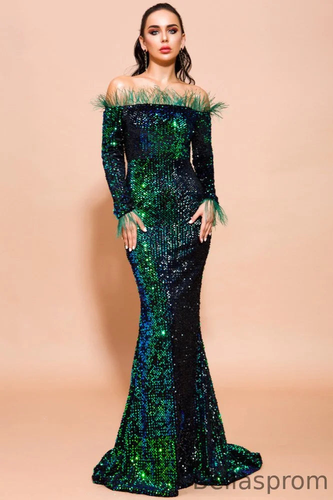 Vestido lentejuelas tornasol pegado al cuerpo manga caída