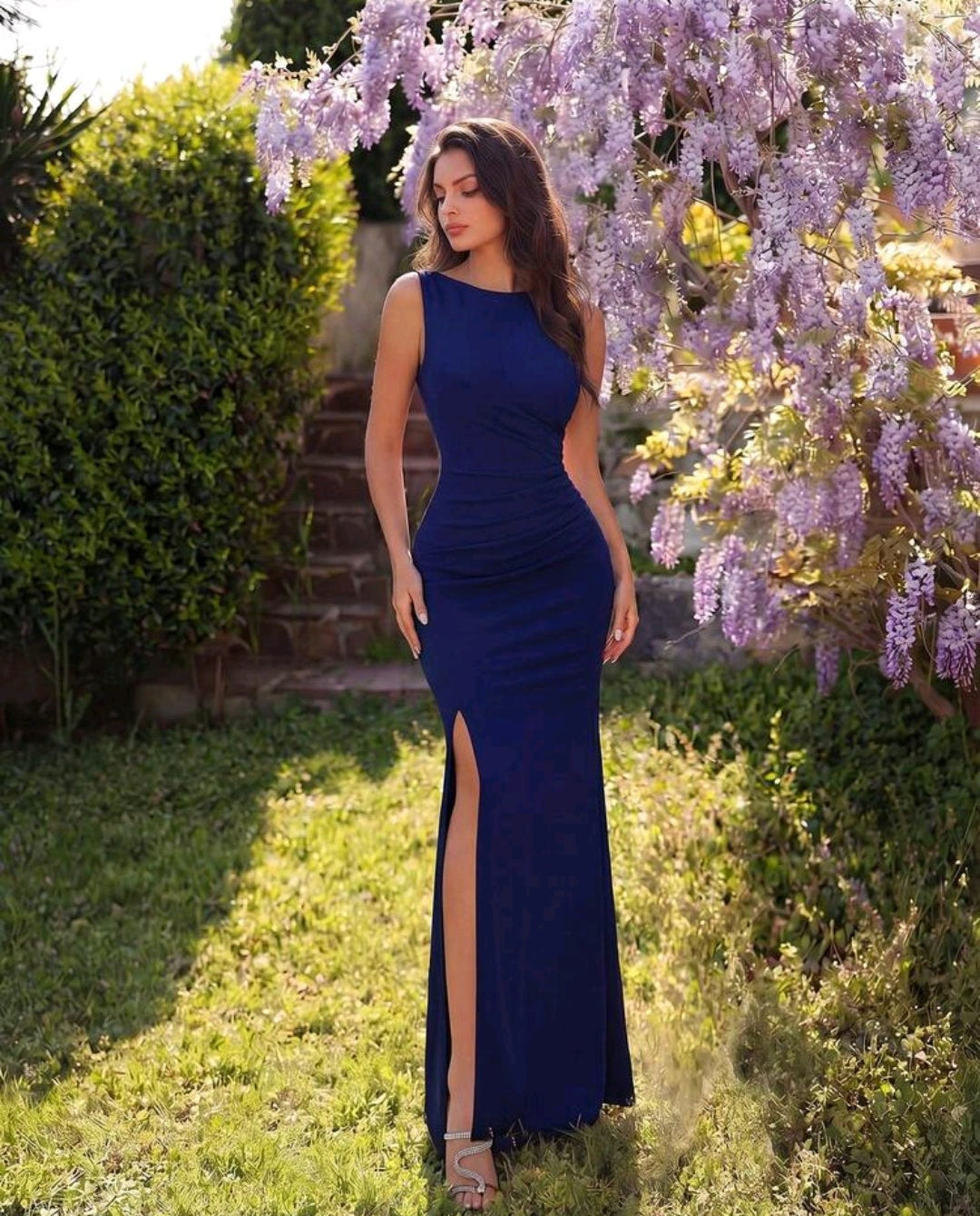 Vestido formal azul oscuro escolar sin manga