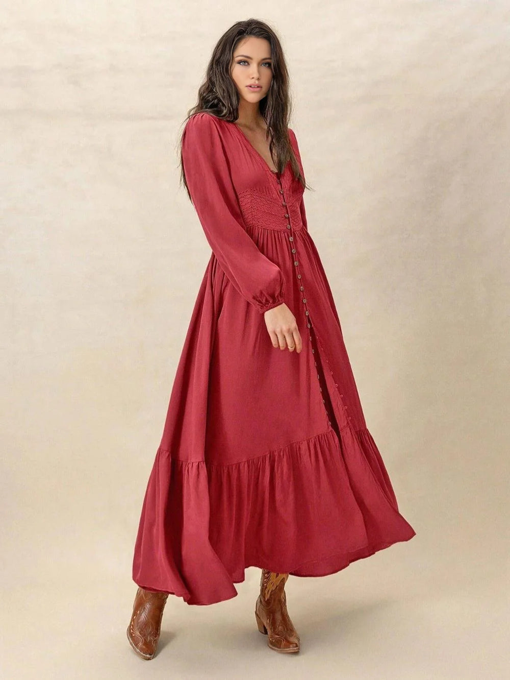 Vestido casual bohemio manga larga