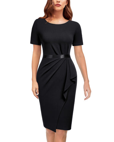 Vestido negro formal midi manga corta