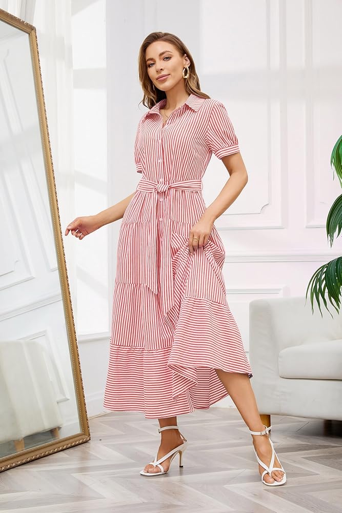 Vestido camisero rayas manga corta